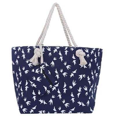 DonDon Sac de Plage Gros avec Fermeture à glissière 58 x 38 x 18 cm Style marinière Mouette Bleu Blanc Yacht Style - Publicité DonDon Sac de Plage Gros avec Fermeture à glissière 58 x 38 x 18 cm Style marinière Mouette Bleu Blanc Yacht Style - Publicité
