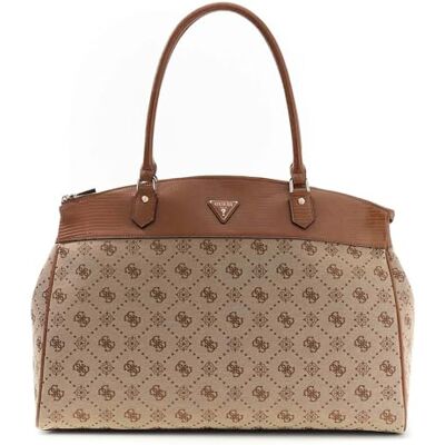 Guess Sac de Voyage Sac à épaule Melinda Logo Deluxe Dome Tote Latte Logo Taupe - Publicité Guess Sac de Voyage Sac à épaule Melinda Logo Deluxe Dome Tote Latte Logo Taupe - Publicité