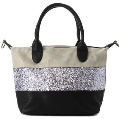 Gallantry Sac à Main Femmes Paillette Sac Bandoulière Porté Epaule Multicolore Rayures Sac Ville Fourre-tout Shopping 2 Anse Strass Brillant Soirée Mariage PU Cuir Souple Chic Tendance (Gris Noir) - Publicité Gallantry Sac à Main Femmes Paillette Sac Bandoulière Porté Epaule Multicolore Rayures Sac Ville Fourre-tout Shopping 2 Anse Strass Brillant Soirée Mariage PU Cuir Souple Chic Tendance (Gris Noir) - Publicité