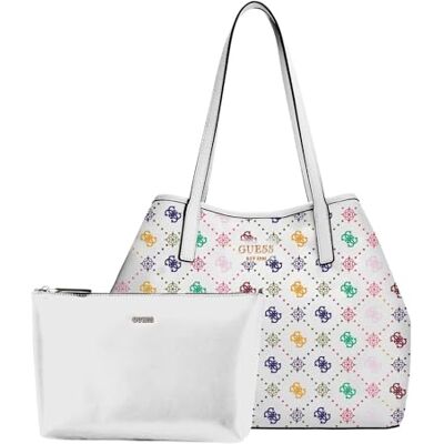 Guess sac shopper sac à épaule Emelie Logo Large 2 In 1 Tote Bag Multi Logo blanc - Publicité Guess sac shopper sac à épaule Emelie Logo Large 2 In 1 Tote Bag Multi Logo blanc - Publicité