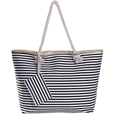 DonDon Grand sac de plage avec fermeture à glissière Sac shopping à bandoulière rayures noires et blanches - Publicité DonDon Grand sac de plage avec fermeture à glissière Sac shopping à bandoulière rayures noires et blanches - Publicité