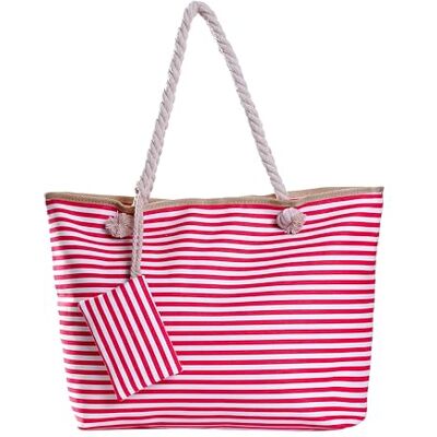 DonDon Grand sac de plage avec fermeture à glissière Sac shopping à bandoulière rayé blanc rose - Publicité DonDon Grand sac de plage avec fermeture à glissière Sac shopping à bandoulière rayé blanc rose - Publicité