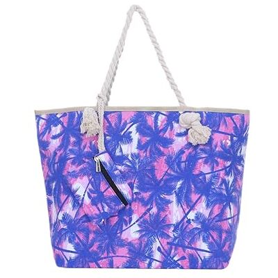 DonDon Sac de Plage Gros avec Fermeture à glissière 58 x 38 x 18 cm Palmes Rose Bleu Miami Florida - Publicité DonDon Sac de Plage Gros avec Fermeture à glissière 58 x 38 x 18 cm Palmes Rose Bleu Miami Florida - Publicité
