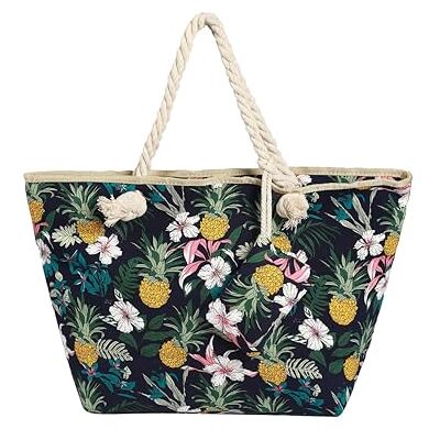 DonDon Grand Sac de Plage imperméable avec Fermeture à glissière Sac Shopping à bandoulière Fleurs et Ananas - Publicité DonDon Grand Sac de Plage imperméable avec Fermeture à glissière Sac Shopping à bandoulière Fleurs et Ananas - Publicité