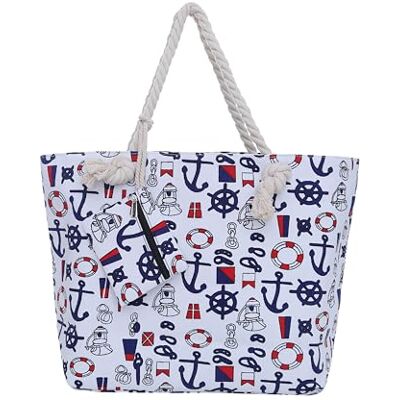 DonDon Sac de Plage Gros avec Fermeture à glissière 58 x 38 x 18 cm Style marinière Navire Blanc Bleu Rouge Yacht Style - Publicité DonDon Sac de Plage Gros avec Fermeture à glissière 58 x 38 x 18 cm Style marinière Navire Blanc Bleu Rouge Yacht Style - Publicité