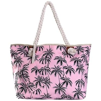 DonDon Grand Sac de Plage imperméable avec Fermeture à glissière Sac Shopping à bandoulière Palmes rosé - Publicité DonDon Grand Sac de Plage imperméable avec Fermeture à glissière Sac Shopping à bandoulière Palmes rosé - Publicité