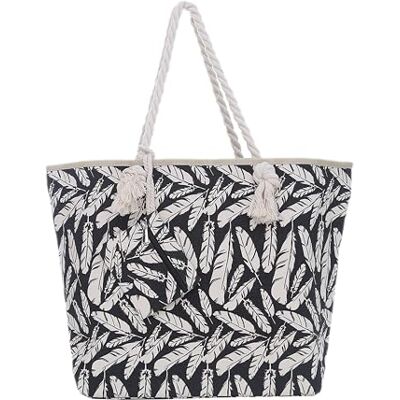DonDon Sac de Plage Gros avec Fermeture à glissière 58 x 38 x 18 cm Noir Beige Beach Style - Publicité DonDon Sac de Plage Gros avec Fermeture à glissière 58 x 38 x 18 cm Noir Beige Beach Style - Publicité