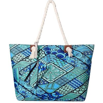 DonDon Grand sac de plage hydrofuge avec fermeture à glissière Sac shopping à bandoulière Ethno - Publicité DonDon Grand sac de plage hydrofuge avec fermeture à glissière Sac shopping à bandoulière Ethno - Publicité