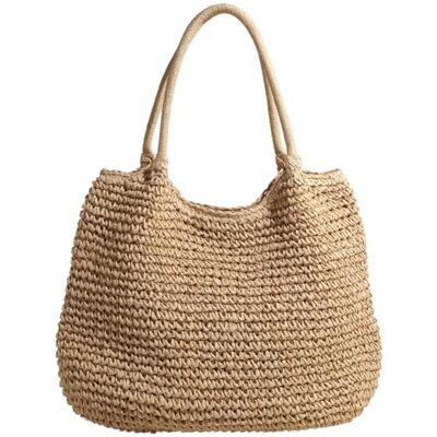 Generic Sac à main en paille pour femmes, fourre-tout de capacité, sac de plage crochet avec fermeture à loquet, sac tissé simple pour dames, sac quotidien d'été - Publicité Generic Sac à main en paille pour femmes, fourre-tout de capacité, sac de plage crochet avec fermeture à loquet, sac tissé simple pour dames, sac quotidien d'été - Publicité