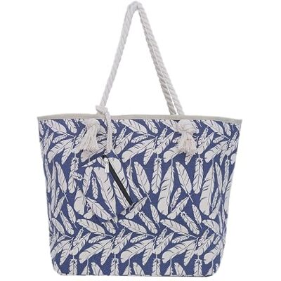 DonDon Sac de Plage Gros avec Fermeture à glissière 58 x 38 x 18 cm Plumes Bleu Beige Beach Style - Publicité DonDon Sac de Plage Gros avec Fermeture à glissière 58 x 38 x 18 cm Plumes Bleu Beige Beach Style - Publicité