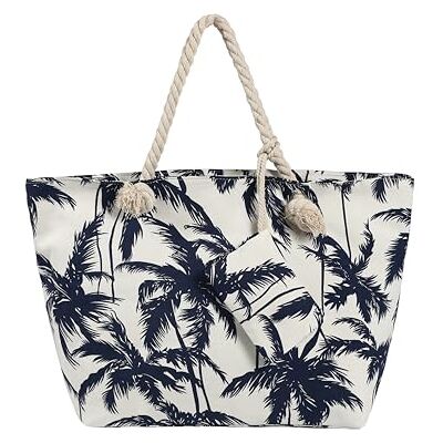 DonDon Grand sac de plage avec fermeture à glissière Sac shopping à bandoulière clair avec paumes - Publicité DonDon Grand sac de plage avec fermeture à glissière Sac shopping à bandoulière clair avec paumes - Publicité