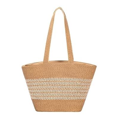 David Jones Sac porté épaule femme paille, sac été bicolore, léger, fermeture zippée (Natural) - Publicité David Jones Sac porté épaule femme paille, sac été bicolore, léger, fermeture zippée (Natural) - Publicité