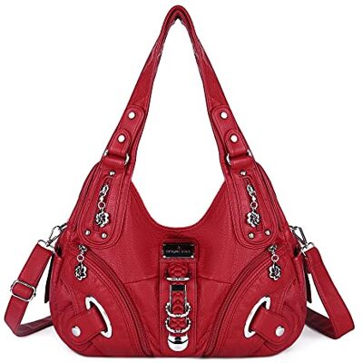 Angel Kiss Women Multiple Pockets Purses and Handbags Washed Leather, Two Top Zippers Closure, Red - Publicité Angel Kiss Women Multiple Pockets Purses and Handbags Washed Leather, Two Top Zippers Closure, Red - Publicité