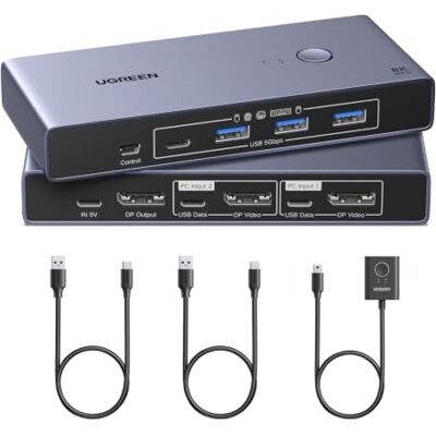 UGREEN Switch KVM Displayport 8K 60Hz 2 Entrées 1 Sortie Commutateur DP 1.4 4K 240Hz 4 Ports USB 3A1C 5Gbps pour Clavier Souris Disque Dur Imprimante avec Contrôleur de Bureau - Publicité UGREEN Switch KVM Displayport 8K 60Hz 2 Entrées 1 Sortie Commutateur DP 1.4 4K 240Hz 4 Ports USB 3A1C 5Gbps pour Clavier Souris Disque Dur Imprimante avec Contrôleur de Bureau - Publicité
