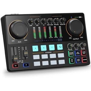 QZCX Mélangeur audio, AME2 Interface Audio Carte Son DJ Mixer Tout en Un Studio de Podcast Portable - Publicité QZCX Mélangeur audio, AME2 Interface Audio Carte Son DJ Mixer Tout en Un Studio de Podcast Portable - Publicité