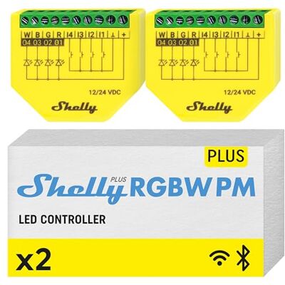 Shelly Plus RGBW PM Module contrôleur Wi-Fi RGBW pour bandes LED 12-24 VDC, Mesure de consommation électrique, Aucun hub requis, app iOS Android, Compatible Alexa, Google Home Lot de 2 - Publicité Shelly Plus RGBW PM Module contrôleur Wi-Fi RGBW pour bandes LED 12-24 VDC, Mesure de consommation électrique, Aucun hub requis, app iOS Android, Compatible Alexa, Google Home Lot de 2 - Publicité