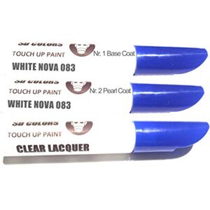 SD COLORS White Nova 083 Kit de réparation de stylo de retouche 12 ml avec pinceau à rayures Code couleur 083 Blanc Nova (peinture + vernis) - Publicité SD COLORS White Nova 083 Kit de réparation de stylo de retouche 12 ml avec pinceau à rayures Code couleur 083 Blanc Nova (peinture + vernis) - Publicité