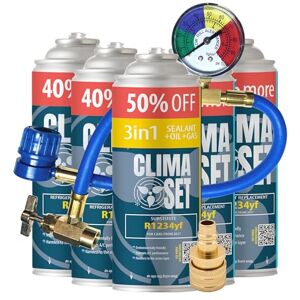 Clima Set ClimaSet Recharge clim R1234yf + 3en1 gaz clim r1234yf 5x235 g avec Tuyau, Manomètre et Adaptateur HP/LP Climatisation Climatiseur voiture Recharge climatisation voiture ECO - Publicité Clima Set ClimaSet Recharge clim R1234yf + 3en1 gaz clim r1234yf 5x235 g avec Tuyau, Manomètre et Adaptateur HP/LP Climatisation Climatiseur voiture Recharge climatisation voiture ECO - Publicité
