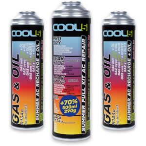 Cool5 Summer Full KIT AC 5 en 1 Kit de réparation de climatiseur (gaz de rechange R134a) 290g 2 pièces de rechange pour gaz réfrigérants avec huile (R134a & R12) pour voiture 1995-2016 290g - Publicité Cool5 Summer Full KIT AC 5 en 1 Kit de réparation de climatiseur (gaz de rechange R134a) 290g 2 pièces de rechange pour gaz réfrigérants avec huile (R134a & R12) pour voiture 1995-2016 290g - Publicité