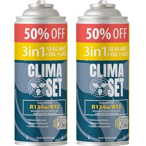 Clima Set R134 Réfrigérant de Climatisation 3en1 avec Produit d'Etanchéité et Huile pour Climatisation Auto Réfrigérant pour Climatiseur Auto 2 Canettes de 235 g ECO - Publicité Clima Set R134 Réfrigérant de Climatisation 3en1 avec Produit d'Etanchéité et Huile pour Climatisation Auto Réfrigérant pour Climatiseur Auto 2 Canettes de 235 g ECO - Publicité
