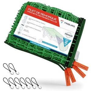 TRIBURG Filet de remorque 2x3 INCL. 8X Crochets extenseurs Filet de remorque avec marquages des Coins et renforcement des Bords INCL. 8X tendeurs en Caoutchouc avec Crochets - Publicité TRIBURG Filet de remorque 2x3 INCL. 8X Crochets extenseurs Filet de remorque avec marquages des Coins et renforcement des Bords INCL. 8X tendeurs en Caoutchouc avec Crochets - Publicité