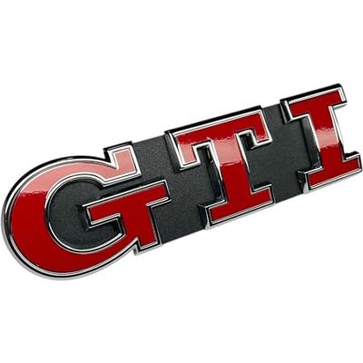 Volkswagen - GTI - Chrome Argent - Rouge - Badge de Calandre - Publicité Volkswagen - GTI - Chrome Argent - Rouge - Badge de Calandre - Publicité
