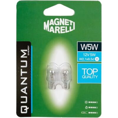 Magneti Marelli Quantum Energy Paire d'ampoules en verre W5W pour voiture, connexion 12V 5W, W2,1x9,5D - Publicité Magneti Marelli Quantum Energy Paire d'ampoules en verre W5W pour voiture, connexion 12V 5W, W2,1x9,5D - Publicité