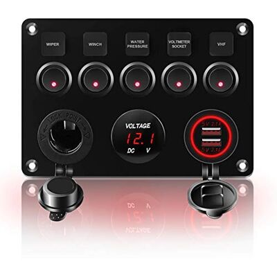 KAOLALI 5 Gang Panneau de Interrupteur, Interrupteur à Bascule Panneau Tableau Électrique 12V/24V Camping Car Bateau Camion Remorque Interrupteur Etanche Double USB (Rouge) - Publicité KAOLALI 5 Gang Panneau de Interrupteur, Interrupteur à Bascule Panneau Tableau Électrique 12V/24V Camping Car Bateau Camion Remorque Interrupteur Etanche Double USB (Rouge) - Publicité