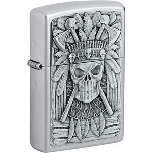 Zippo Briquet Tempête Motif Crâne Indien, Chrome Satiné, Impression Emblem, Rechargeable, Réutilisable, Coupe-vent, Coffret Cadeau, Fabriqué Aux États-Unis - Publicité Zippo Briquet Tempête Motif Crâne Indien, Chrome Satiné, Impression Emblem, Rechargeable, Réutilisable, Coupe-vent, Coffret Cadeau, Fabriqué Aux États-Unis - Publicité