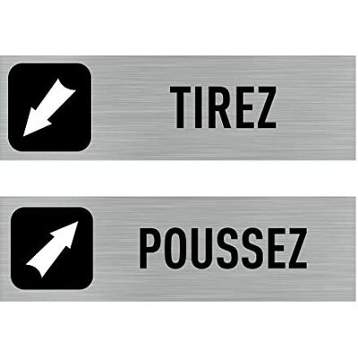 Signalétique.biz France Lot de 2 Plaques de portes de porte Poussez/Tirez (Q0436) 170 X 50 mm Plaque aluminium brossé de 2mm - Publicité Signalétique.biz France Lot de 2 Plaques de portes de porte Poussez/Tirez (Q0436) 170 X 50 mm Plaque aluminium brossé de 2mm - Publicité