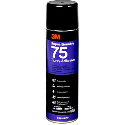 3M Colle aérosol 75 repositionnable, Claire, 500 mL - Publicité 3M Colle aérosol 75 repositionnable, Claire, 500 mL - Publicité