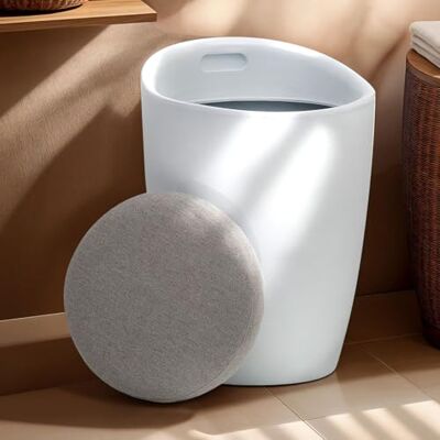 IDIMEX Tabouret Daniel Pouf Rond Coffre de Rangement Panier à Linge siège avec Assise rembourrée, en Plastique et revêtement synthétique, Blanc et Gris - Publicité IDIMEX Tabouret Daniel Pouf Rond Coffre de Rangement Panier à Linge siège avec Assise rembourrée, en Plastique et revêtement synthétique, Blanc et Gris - Publicité