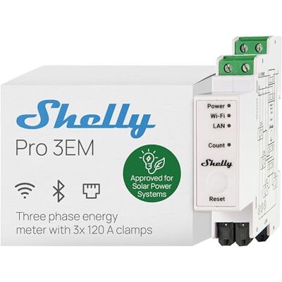 Shelly Pro 3EM 120A V2 – Compteur d'Énergie Triphasé sur Rail DIN, Matter, Wi-Fi, LAN et Bluetooth, Aucun hub requis, 3 pinces ampermétriques x120A, Mesure Photovoltaïque Bidirectionnelle - Publicité Shelly Pro 3EM 120A V2 – Compteur d'Énergie Triphasé sur Rail DIN, Matter, Wi-Fi, LAN et Bluetooth, Aucun hub requis, 3 pinces ampermétriques x120A, Mesure Photovoltaïque Bidirectionnelle - Publicité