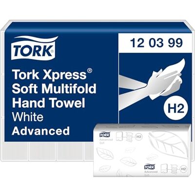 Tork Xpress Grands essuie-mains interfoliés blancs H2, Advanced, 2 plis, absorbants, 21 x 136 feuilles, 120399 - Publicité Tork Xpress Grands essuie-mains interfoliés blancs H2, Advanced, 2 plis, absorbants, 21 x 136 feuilles, 120399 - Publicité