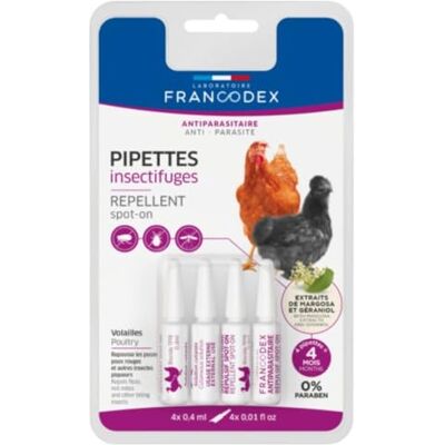 Francodex - FR-174220 - 4 pipettes - volailles - insectifuge - Publicité Francodex - FR-174220 - 4 pipettes - volailles - insectifuge - Publicité
