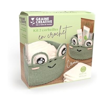 Graine Créative - Kit 2 corbeilles grenouilles en crochet - Type de produit - Publicité Graine Créative - Kit 2 corbeilles grenouilles en crochet - Type de produit - Publicité