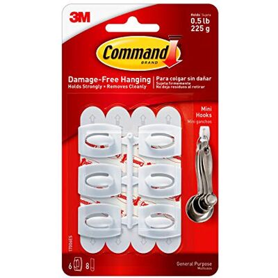 Command Crochets et Bandes, Mini, Blanc 6 Crochets et 8 Bandes Adhésives Accrochage sans Dommage - Publicité Command Crochets et Bandes, Mini, Blanc 6 Crochets et 8 Bandes Adhésives Accrochage sans Dommage - Publicité