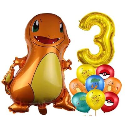 Pokémon Ballons numérotés 15 ans et plus Charmander Trois - Publicité Pokémon Ballons numérotés 15 ans et plus Charmander Trois - Publicité