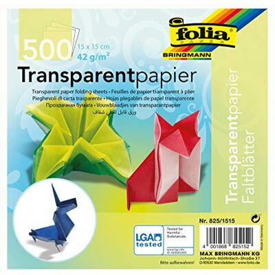 Folia Papier Transparent pour Origami 15x15cm - 500 Feuilles - Multicolore - Publicité Folia Papier Transparent pour Origami 15x15cm - 500 Feuilles - Multicolore - Publicité