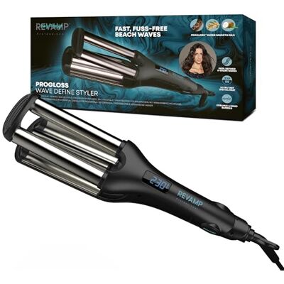 REVAMP Fer à Onduler pro Wave Define Styler Progloss, Techno Ionique, Cylindres Infusés dans un Bain Progloss avec Kératine, Huile d’Argan et de Coco, pour Créer des Ondulations en S sans Frisotti - Publicité REVAMP Fer à Onduler pro Wave Define Styler Progloss, Techno Ionique, Cylindres Infusés dans un Bain Progloss avec Kératine, Huile d’Argan et de Coco, pour Créer des Ondulations en S sans Frisotti - Publicité
