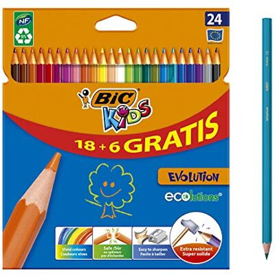 BIC Kids Evolution ECOlutions Crayons de Couleur Coloris Assortis, Etui Carton de 18+6 - Publicité BIC Kids Evolution ECOlutions Crayons de Couleur Coloris Assortis, Etui Carton de 18+6 - Publicité