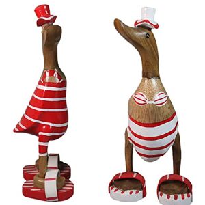 ART Lot de 2 figurines de canard en bois Décoration de jardin Racine de bambou et teck Rouge Bikini 25 cm de haut Peint à la main - Publicité ART Lot de 2 figurines de canard en bois Décoration de jardin Racine de bambou et teck Rouge Bikini 25 cm de haut Peint à la main - Publicité