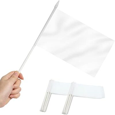 Anley Lot de 12 mini drapeaux blancs – Petits drapeaux miniatures blancs solides sur bâton– 12,7 x 20,3 cm avec mât solide et pointe en forme de lance - Publicité Anley Lot de 12 mini drapeaux blancs – Petits drapeaux miniatures blancs solides sur bâton– 12,7 x 20,3 cm avec mât solide et pointe en forme de lance - Publicité