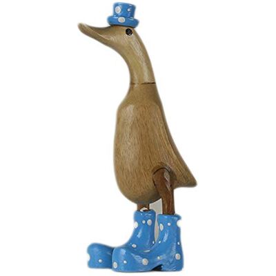 ART Canard en bois Décoration de jardin Racine de bambou et bois de teck Avec bottes et chapeau Bleu 25 cm de haut - Publicité ART Canard en bois Décoration de jardin Racine de bambou et bois de teck Avec bottes et chapeau Bleu 25 cm de haut - Publicité