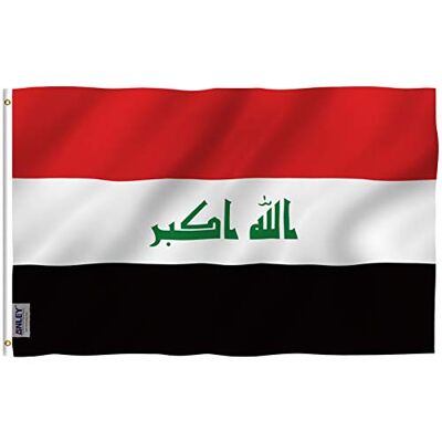 Anley Fly Breeze 3 x 5 pieds drapeau Irak couleur vive et résistant à la décoloration UV en-tête et double couture drapeaux de la République d'Irak Polyester avec oeillets - Publicité Anley Fly Breeze 3 x 5 pieds drapeau Irak couleur vive et résistant à la décoloration UV en-tête et double couture drapeaux de la République d'Irak Polyester avec oeillets - Publicité