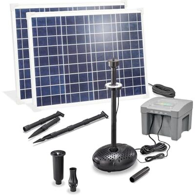 Esotec Pompe solaire pour bassin 100/4000, LiFePo4, filtre, pompe d'arrosage 4000 l/h, piquet de terre, modules solaires 100 W, fontaine solaire pour bassin de jardin, 101941 - Publicité Esotec Pompe solaire pour bassin 100/4000, LiFePo4, filtre, pompe d'arrosage 4000 l/h, piquet de terre, modules solaires 100 W, fontaine solaire pour bassin de jardin, 101941 - Publicité