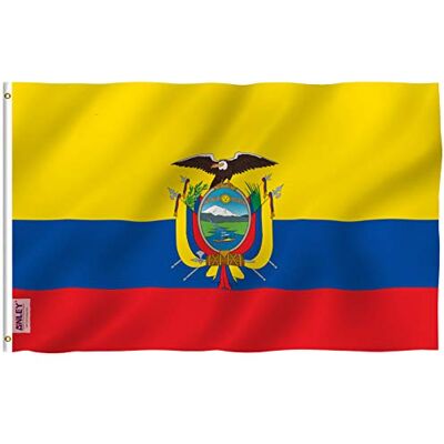 Anley Fly Breeze 3x5Pi Drapeau de l'Equateur-Couleur Vive Résistant aux UV-Tête en Toile/Double Couture-Drapeau Equatorien Polyester œillet en Laiton 3x5Pi - Publicité Anley Fly Breeze 3x5Pi Drapeau de l'Equateur-Couleur Vive Résistant aux UV-Tête en Toile/Double Couture-Drapeau Equatorien Polyester œillet en Laiton 3x5Pi - Publicité