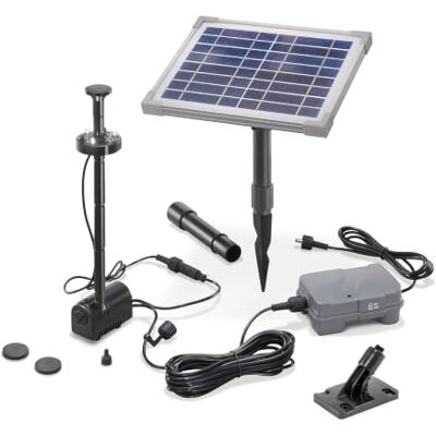 Esotec Pompe de bassin alimentée à l’énergie solaire , avec panneau solaire, batterie et éclairage LED, débit de 160 l/h, hauteur de refoulement de 50 cm, 101920 - Publicité Esotec Pompe de bassin alimentée à l’énergie solaire , avec panneau solaire, batterie et éclairage LED, débit de 160 l/h, hauteur de refoulement de 50 cm, 101920 - Publicité