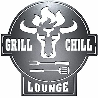 ART GC01 signe de gril Enseigne de jardin Bulle + Grill & Chill Lounge Acier massif le noir - Publicité ART GC01 signe de gril Enseigne de jardin Bulle + Grill & Chill Lounge Acier massif le noir - Publicité
