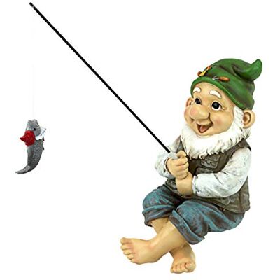 Design Toscano Ziggy Pesca Gnome Assis - Statue de Gnome de Jardin - Décor Extérieur - Publicité Design Toscano Ziggy Pesca Gnome Assis - Statue de Gnome de Jardin - Décor Extérieur - Publicité